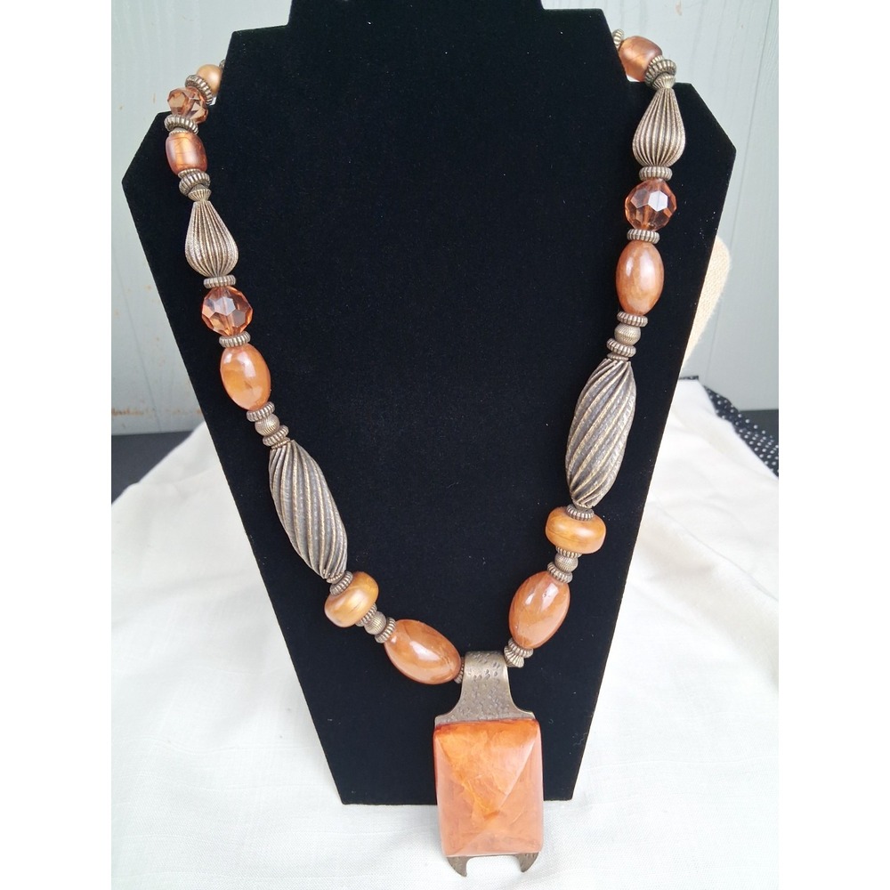 Carnelian‎ (?) Gemstone Necklace Chunky Statement 28" Heavy Statement Fashion
